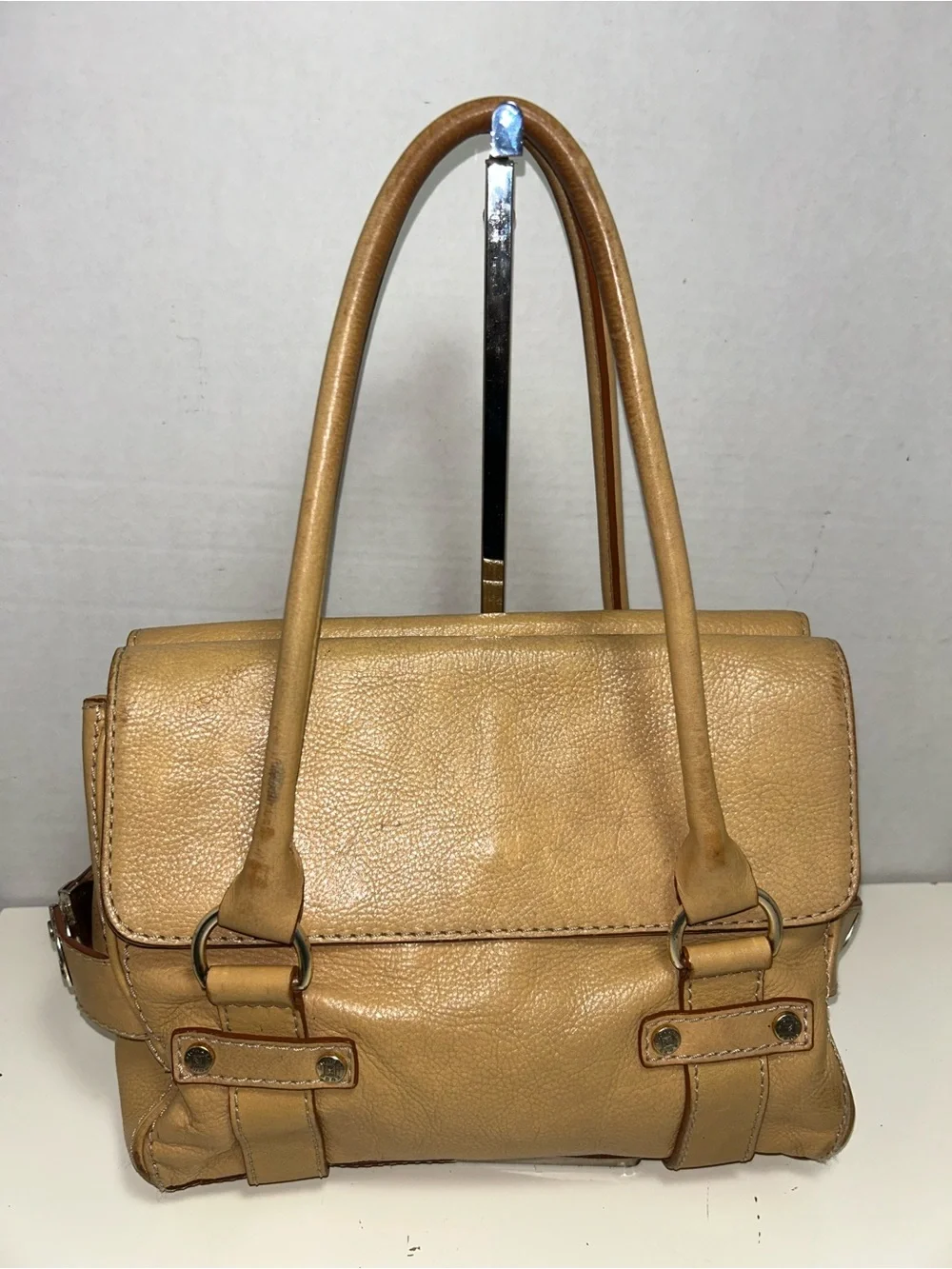Michael Kors Y2K Tan Pebbled Leather Double Flap Three Section Satchel